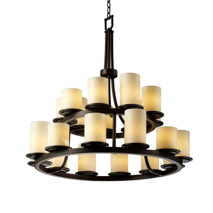Justice Design - CNDL-8767-10-CREM-MBLK - CandleAria Dakota - 21 Light 2-Tier Ring Chandelier with Cream Cylinder Flat Rim Faux Candle Shades