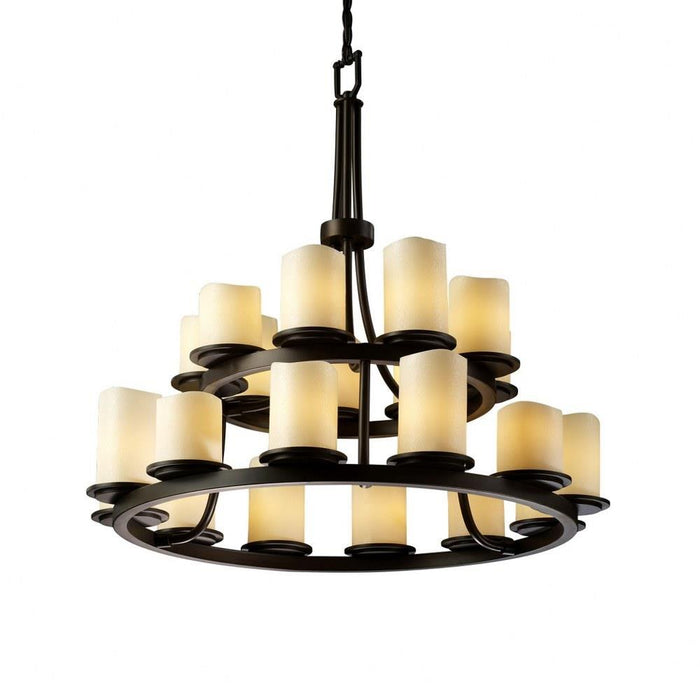 Justice Design - CNDL-8767-14-CREM-MBLK - CandleAria Dakota - 21 Light 2-Tier Ring Chandelier with Cream Cylinder Melted Rim Faux Candle Shades